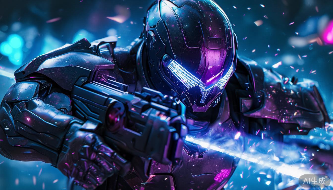 这位角色以黑色金属质感的装备为特色，手持设计炫酷的